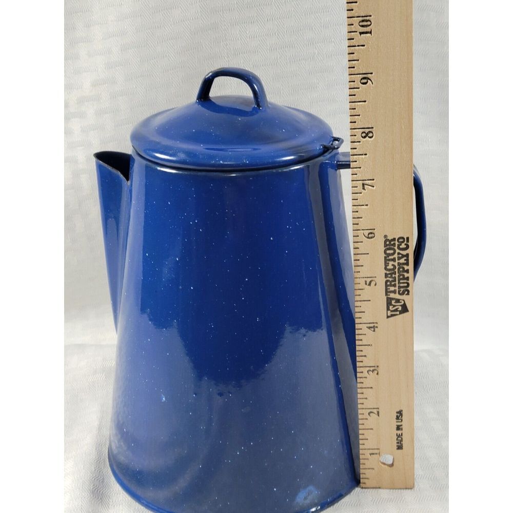 Vintage Blue Speckled Enamelware Coffee Percolator Pot with Lid and Filter 8.5in - Picture 3 of 8